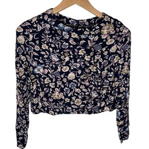 Urban Outfitters Kimchi Blue black floral print cropped long sleeve top size XS